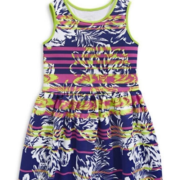 Marmellata Floral Stripe Scuba Skater Dress-MULTI-8 - Picture 1 of 5
